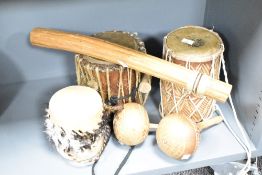 A small selection of presumed 20th-century African tribal handmade musical instruments, to include