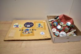 A collection of 20th-century assorted souvenir pin badges, fabric badges and stickers, to include