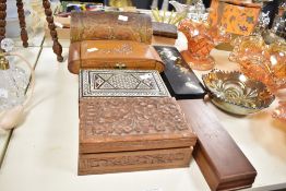A selection of late 19th to early 20th-century wooden boxes, to feature a fine Indian Kashmiri