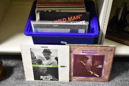 A selection of 20th-century vinyl LP records, mainly jazz albums, including Oscar Peterson, Herb