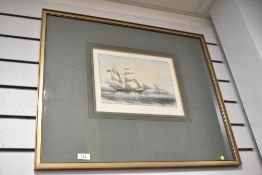 A large framed late 19th-century maritime print, titled 'H.M Brigantine Dolphin, 3 Guns' after H.