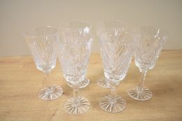 Six 20th-century Irish Tyrone Crafted Glass 'Antrim' wine glasses, featuring deep diamond and