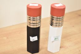 A set of novelty 20th-century TopGourmet Pencil Salt and Pepper grinder mills, unmarked, 16.5cm,