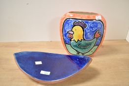 Two pieces of 20th-century studio pottery, to include a colourful Australian 'Ferel Ceramics'