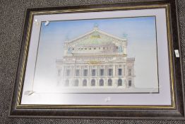 Two large 20th-century architectural-style framed prints after Andras Kaldor (1938-2022), to depict