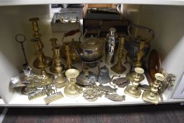 A large selection of late 19th to 20th-century metalware, to include five ornately decorated brass