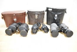 Three 20th-century binoculars with leather cases, to include a pair of Ross London, Swift Ranger MKI
