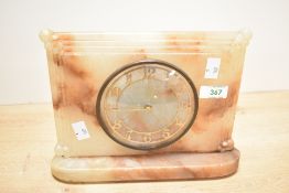 Thought to be early 20th-century Art Deco-style hard stone mantel clock, featuring geometric