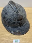 WW1 French 'Adrian' Steel Combat Helmet with 'flaming grenade' Infantry badge to front, much rusted,