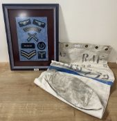 R.A.F. Regiment title, rank and trade badges professionally mounted, glazed and framed by Royal