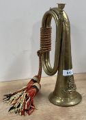 Vintage military brass and copper bugle with UBIQUE badge for the Royal Artillery below King's
