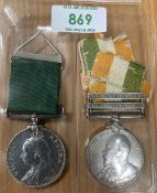 EVII King's South Africa medal with two clasps for South Africa 1901 and South Africa 1902,