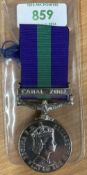 General Service Medal 1918-62 Elizabeth II Dei Gratia (1955-62) with clasp for CANAL ZONE and