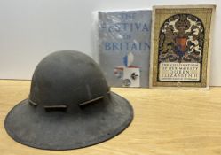WW2-period British Home Front Zuckerman-style Civilian Protective Helmet, khaki brown, string chin