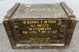 Vintage British Army wooden ammunition crate, specifically for storing and transporting eighteen