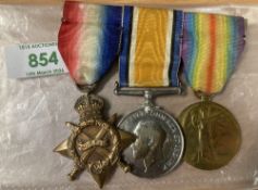 WW1 Royal Navy trio comprising 1914-15 star correctly impressed naming to J.14326. F.W. MALLETT. A.