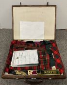 Masonic and Scottish interest, a brown wooden suitcase 7cm x 41cm x 51cm containing a quantity of