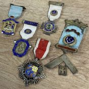 Masonic medals and/or jewels, hallmarked silver and enamel, 5no. various makers including Toye,