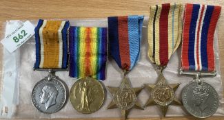 WW1 and WW2 South African group of five, comprising British War and Victory medals correctly
