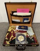 Masonic interest, a brown leather suitcase 7cm x 44cm x 50cm containing a quantity of Masonic
