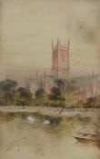 Andrew Storie (Scottish 19th Century) Watercolour 'Worcester', a depiction of figures and swans