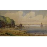 Alice Simpson (British 20th Century) Watercolour, a costal landscape with sailing boats, within