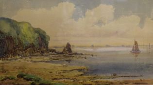 Alice Simpson (British 20th Century) Watercolour, a costal landscape with sailing boats, within