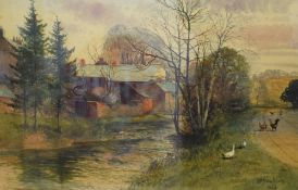 *Local Interest* H.B. Simpson (British 19th Century) watercolour, a riverside farm with ducks and