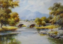 *Local Interest* M.Hulbert (20th Century) Watercolour 'Portinscale Bridge, Keswick', an idyllic Lake