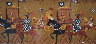 After Tibor Reich (Hungarian 1916 - 1996) Textile panel 'A Tournament', depicting figures on