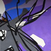 Jazamin Sincalir (Contemporary) Oil on canvas, a vibrant abstract line composition in cool tones,