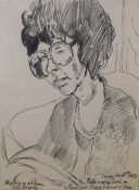 John Bratby (British 1928-1992) Graphite drawing on paper, 'Patti Reading Dahl on the Royal State
