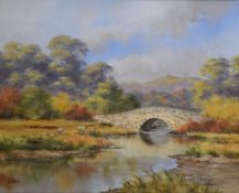 Allan Morgan (British Contemporary) Oil on canvas, an Autumnal pastoral river landscape with