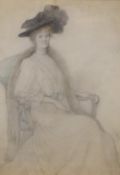 A 19th Century Watercolour portrait of a woman in period attire seated, initialled