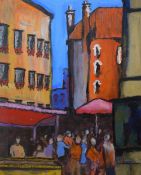 A Contemporary acrylic on canvas, a vibrant abstract street study,unsigned or attributed,40cm x 49cm