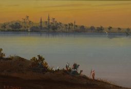 Douglas Houzen Pinder (British 1886 - 1949) Watercolour, Egyptian scene, figures and camels