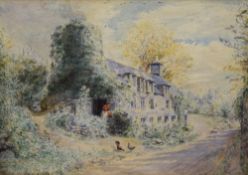 W S Boyd (British 19th Century) Watercolour, a countryside cottage in summer with figure and