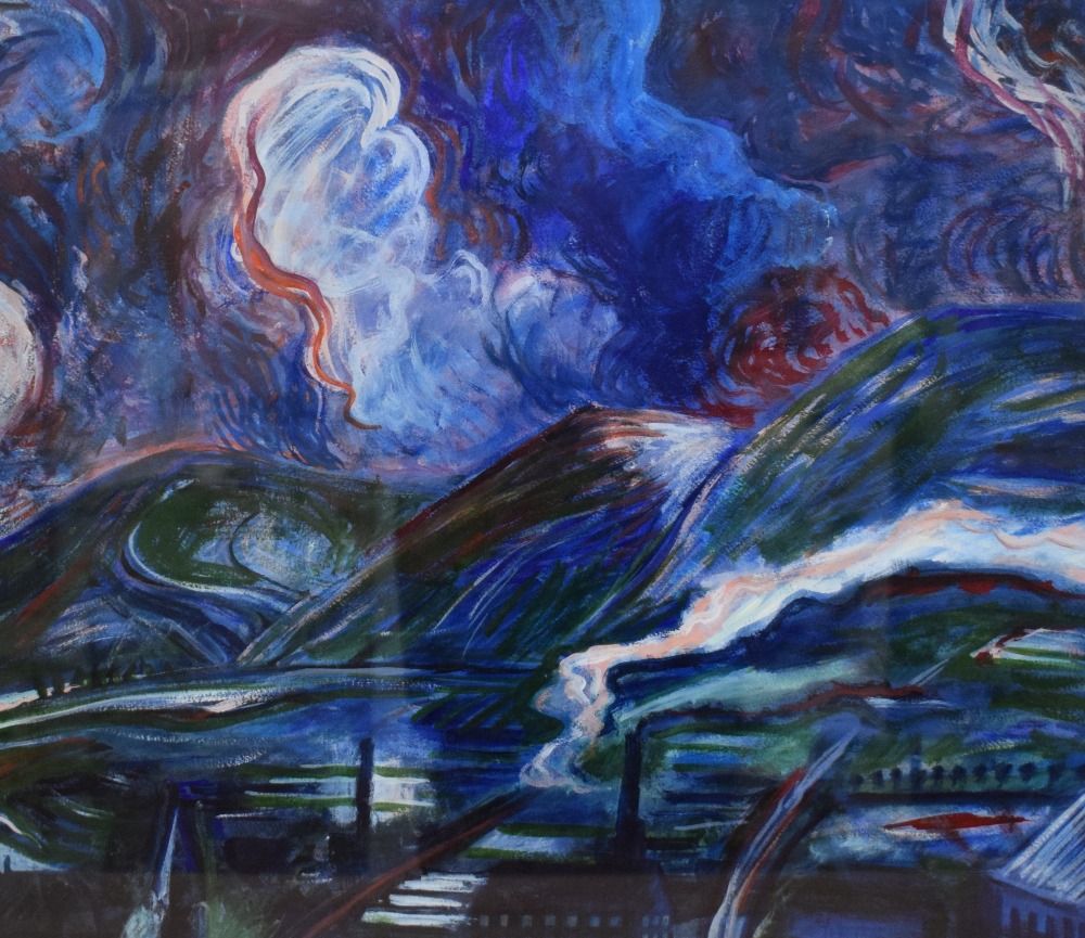 Michael Downs (20th Century) Gouache 'Shepherd's Warning', an impressionistic study of a red morning