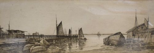 A 19th Century Etching, depicting a pier and sailing boats from the shore, unsigned or attributed,
