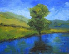 A pair of contemporary oil on canvas landscapes, vibrant rural scenes, unsigned or attributed, the