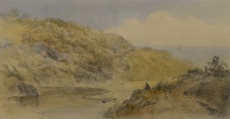 Cornelius Pearson (British 1805-1891) Watercolour, an estuary study with sitting figure,