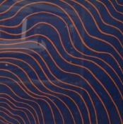 Claire Smith (20th Century) Screen print 'Ploughed Field', waved orange lines on a navy