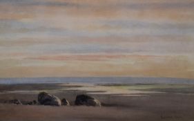 *Local Interest* Cuthbert Rigby (British 1850-1935) Watercolour, a costal sunset, signed lower