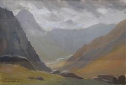 *Local Interest* Gaynor Kingdon (British 20th Century) Oil on board 'Langdale Pikes from Rossett