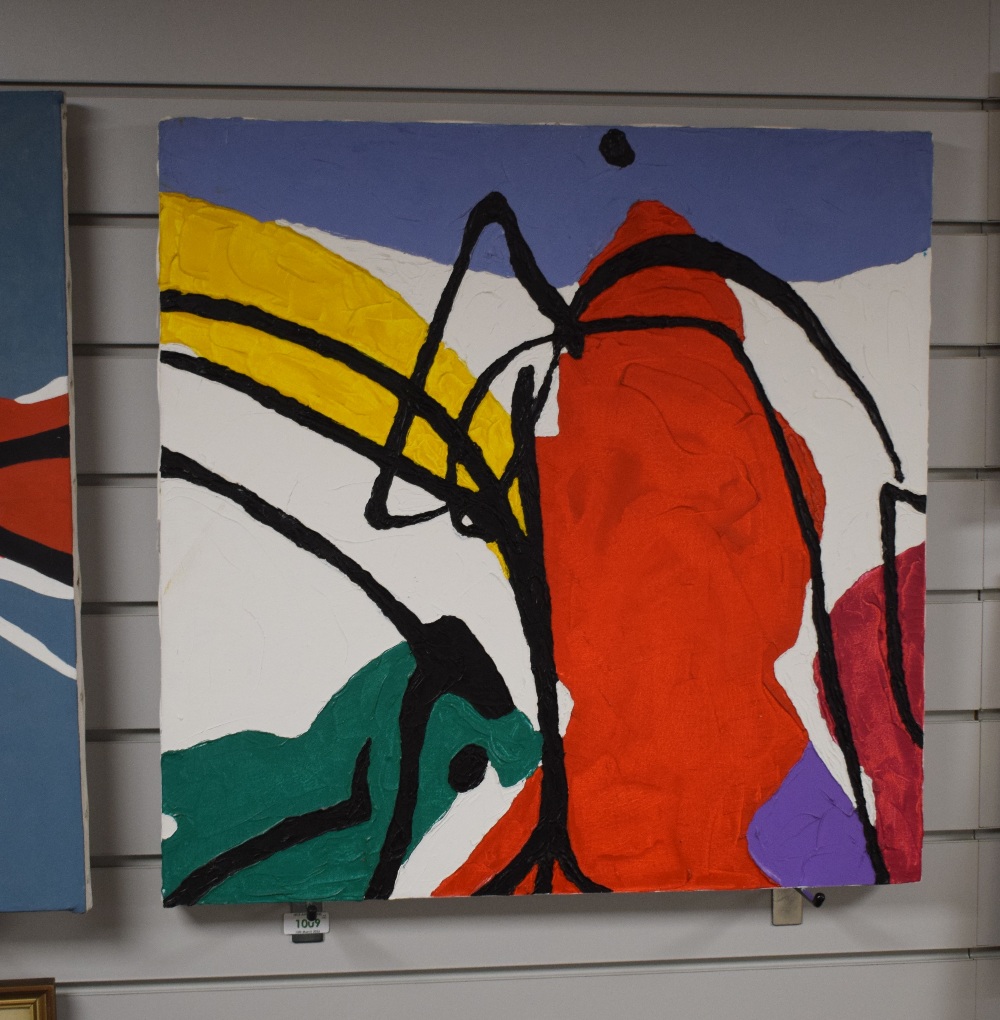 Jazamin Sincalir (Contemporary) A pair of oils on canvas, vibrant abstract line compositions, signed - Image 3 of 7