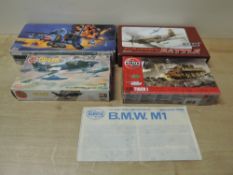 Plastic 1:72 Scale Model Kits, Airfix Tiger I Tank, Fiat G.91R Fighter Plane, Hasegawa Sepecat