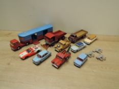 Playworn Die-casts, Corgi Plymouth Sports Suburban, Land Rover 109' WB, Morris Mini Minor, Fiat