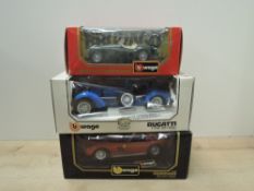 Burago mixed scale Die-casts, 1:18 3011 Ferrari 250 GTO (1962), 3005 Bugatti Type 59 (1934, 1:24