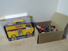 Mattel Hot Wheels Playworn Die-casts, approx 120 along with a Matchbox Motor City Plastic Carry