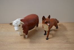Two Beswick pottery animal studies comprising Hereford Bull model number 949 designed by Arthur